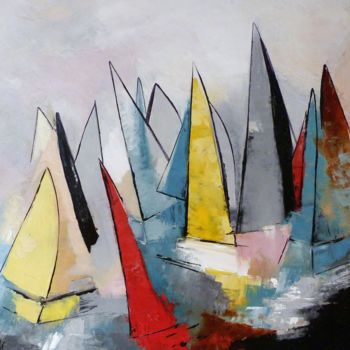 Peinture intitulée "La Voile Rouge" par Catherine Kret, Œuvre d'art originale