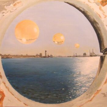 Peinture intitulée "Le Havre vue de la…" par Manu Surreabulliste, Œuvre d'art originale, Huile