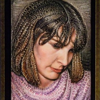 Painting titled "Jeune fille pensive" by Jean-Jacques Briquet, Original Artwork, Oil Mounted on Wood Stretcher frame