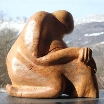 Scultura intitolato "Perdu dans ses pens…" da Max Bernard, Opera d'arte originale, Legno
