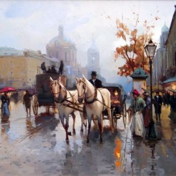 Malerei mit dem Titel "Old Basmannaya stre…" von Shalaev Alexey, Original-Kunstwerk, Öl