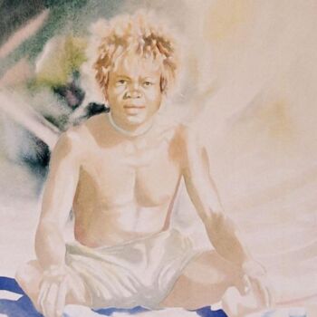 Peinture intitulée "Le pêcheur aux pied…" par Martial Bidard, Œuvre d'art originale, Aquarelle