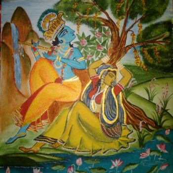 Ζωγραφική με τίτλο "Radha and Krishna" από Smita Banerjee, Αυθεντικά έργα τέχνης, Λάδι