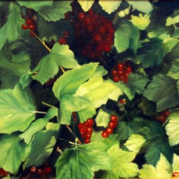 Painting titled "les cassissiers" by André Teyssier, Original Artwork, Oil