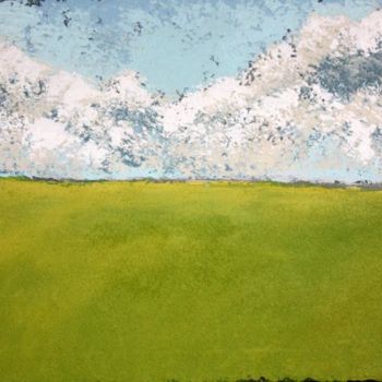 Painting titled "Champ et nuages II" by Delphine Mabed, Original Artwork, Oil