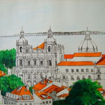 Painting titled "Igj e Convento de S…" by Inês Dourado, Original Artwork, Gel pen