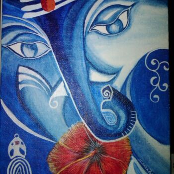 Painting titled "Ganpati Bappa: Abst…" by Smita Banerjee, Original Artwork, Oil