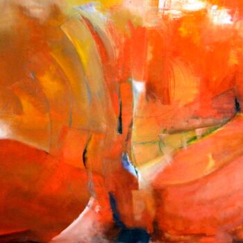 Painting titled "Composition in Red 1" by Clari Netzer, Original Artwork, Oil Mounted on Wood Stretcher frame