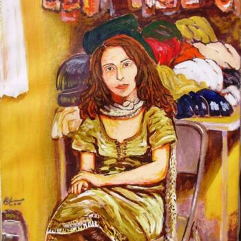 Peinture intitulée "Seated Girl" par Chinmaya Br, Œuvre d'art originale, Huile