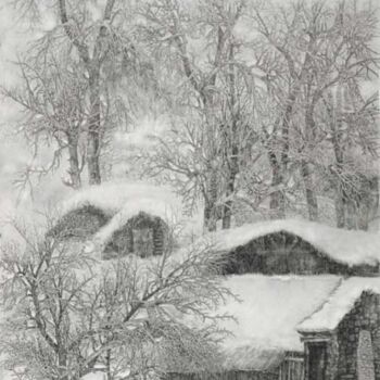 Schilderij getiteld "张东林工笔山水画:豫冬" door Dong Lin Zhang, Origineel Kunstwerk, Olie
