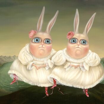 Painting titled "Dancing Twins" by Irena Aizen, Original Artwork, Oil