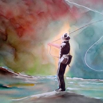 Peinture intitulée "pecheur-a-la-mouche…" par Paco Cabrera, Œuvre d'art originale