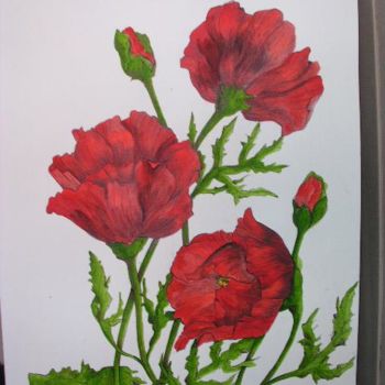 Peinture intitulée "coquelicots entrela…" par Ghyslaine De Sevlian, Œuvre d'art originale, Huile
