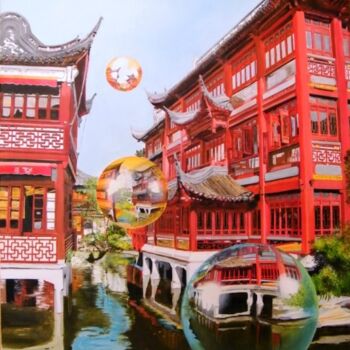 Peinture intitulée "yu-garden-" par Manu Surreabulliste, Œuvre d'art originale, Huile Monté sur Châssis en bois