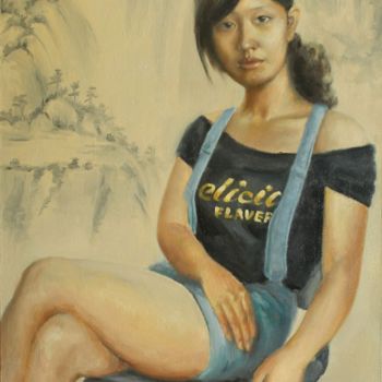 Painting titled "大一女生·玥" by Dong Kui, Original Artwork, Oil
