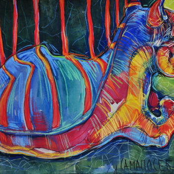 Painting titled "wild-cat" by Bubon, Original Artwork, Gouache