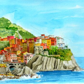 Painting titled "CINQUETERRE" by Michel Michaux, Original Artwork, Oil