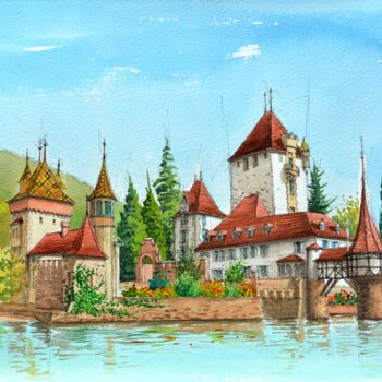 Peinture intitulée "CHATEAU D'OBERHOFEN" par Michel Michaux, Œuvre d'art originale, Huile
