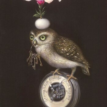 Schilderij getiteld "Pyramid with Owl" door Irena Aizen, Origineel Kunstwerk, Anders