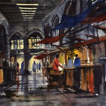 Painting titled "kolkata-newmarket01…" by Kishore Singh, Original Artwork, Oil