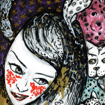 图画 标题为“Lune” 由Karine Garelli (Reds Robin), 原创艺术品, 其他