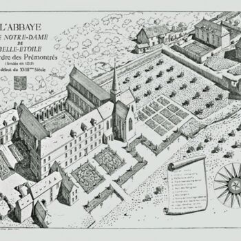 Dessin intitulée "Abbaye Notre de Dam…" par Adolphe Cabon, Œuvre d'art originale