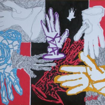 Peinture intitulée "gants et chuchoteme…" par Evelyne Hervé, Œuvre d'art originale, Huile