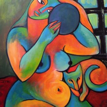 Painting titled "18-femme-au-miroir.…" by Jie Zh, Original Artwork