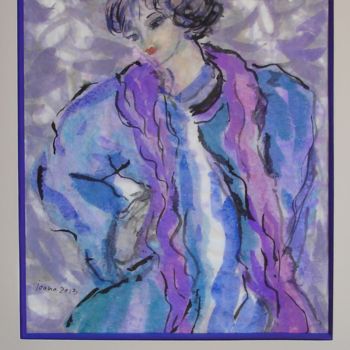 Peinture intitulée "dame en mauve et bl…" par Ioana, Œuvre d'art originale, Gouache