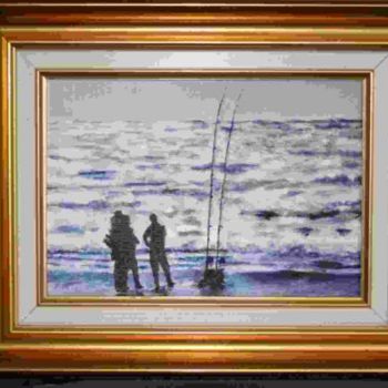 Painting titled "PECHE SUR LA PLAGE" by Bernard Halm, Original Artwork