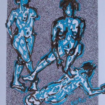 Peinture intitulée "corps et décors" par Evelyne Hervé, Œuvre d'art originale, Encre