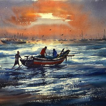 Peinture intitulée "puri-seabeach02.jpg" par Kishore Singh, Œuvre d'art originale, Huile