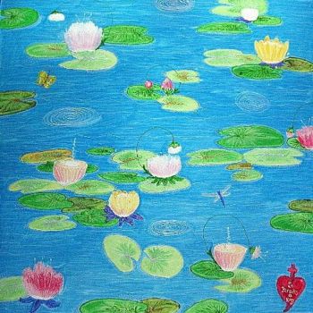 Painting titled "LE LAC MAGIQUE" by Kuky, Original Artwork, Oil