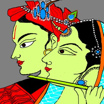 Arts numériques intitulée "radha-krishna-4.png" par Anandswaroop Manchiraju, Œuvre d'art originale, Peinture numérique