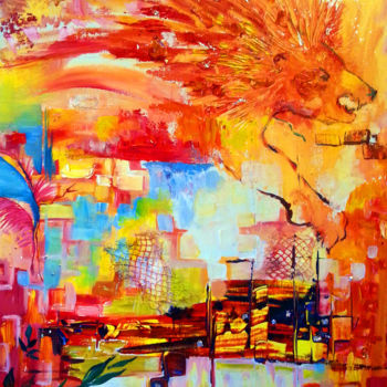 Peinture intitulée "le lion" par Nanou, Œuvre d'art originale, Huile