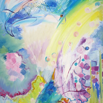 Peinture intitulée "le poisson" par Nanou, Œuvre d'art originale, Huile