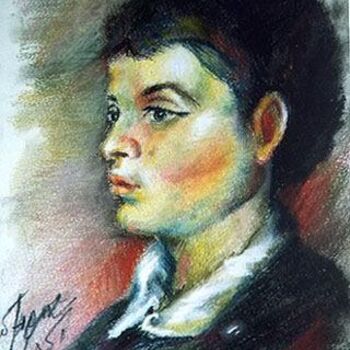 Schilderij getiteld "Boy with a Cap" door Sotirios Panailidis, Origineel Kunstwerk