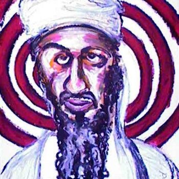 Rysunek zatytułowany „"Bin Laden Dartboar…” autorstwa Don David Young (dondavid), Oryginalna praca, Olej Zamontowany na Inny…