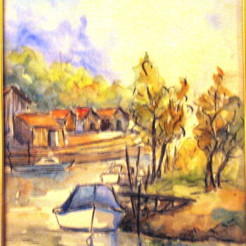Peinture intitulée "Biganos-le-port.jpg" par Jacky Dumergue, Œuvre d'art originale, Aquarelle