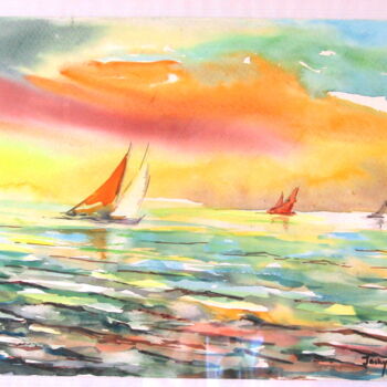 Peinture intitulée "Regate-au-coucher-d…" par Jacky Dumergue, Œuvre d'art originale