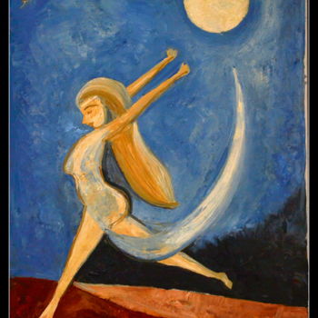 Pittura intitolato "ANGEL AND MOON" da Yes, Opera d'arte originale, Olio