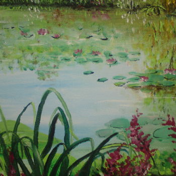Peinture intitulée "reflet au bassin 2" par Claudine Viégas, Œuvre d'art originale, Huile