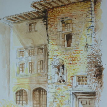 Ζωγραφική με τίτλο "Pérouges (01)" από Pierre Feyeux, Αυθεντικά έργα τέχνης, Λάδι