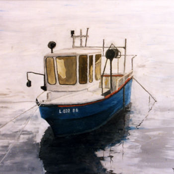 Peinture intitulée "Bâteau de pèche côt…" par André Thiersm&Rie-Francoise, Œuvre d'art originale, Huile