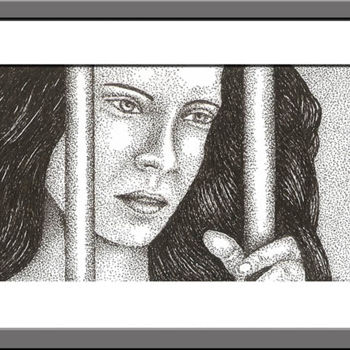 Dessin intitulée "Atrás das grades" par Angelica Trompieri, Œuvre d'art originale
