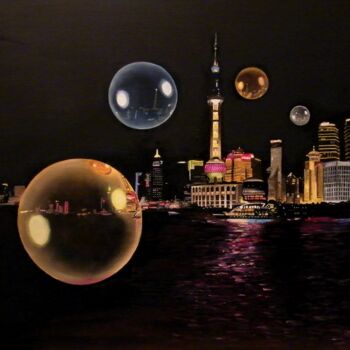 Ζωγραφική με τίτλο "NUIT DE CHINE" από Manu Surreabulliste, Αυθεντικά έργα τέχνης, Λάδι Τοποθετήθηκε στο Ξύλινο φορείο σκελε…