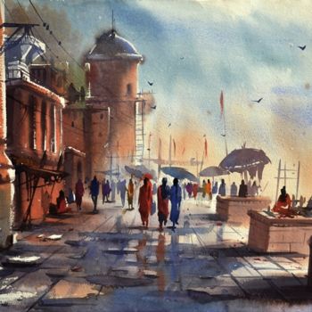 Painting titled "Ghat of Varanasi,In…" by Kishore Singh, Original Artwork