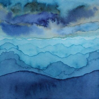 Peinture intitulée "Paysage de montagne…" par Hélène Mongin, Œuvre d'art originale, Encre