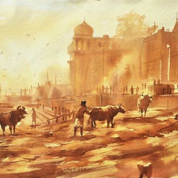 Painting titled "Ghat of Varanasi.,I…" by Kishore Singh, Original Artwork