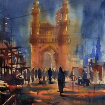 Painting titled "Charminar of Hydera…" by Kishore Singh, Original Artwork